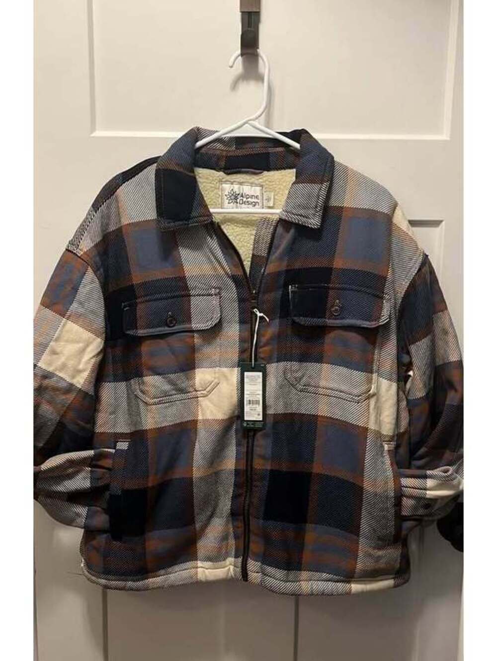 Alpine Design women’s Sherpa-lined full -zip plaid jacket size large